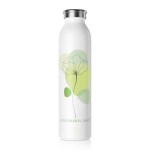 Eco-Friendly Slim Water Bottle | Green Floral Design | Green Apple