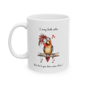 Funny Lovebird Mug – ‘I May Look Calm’ Whimsical Design