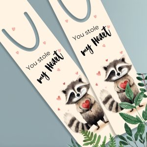 Valentine raccoon bookmark
